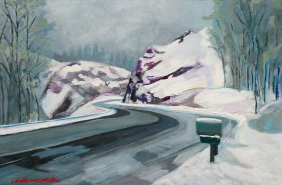 Cuadro pintura paisaje nevado